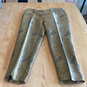 elevenses Metallic Gold Floral Cropped Dress Pants
